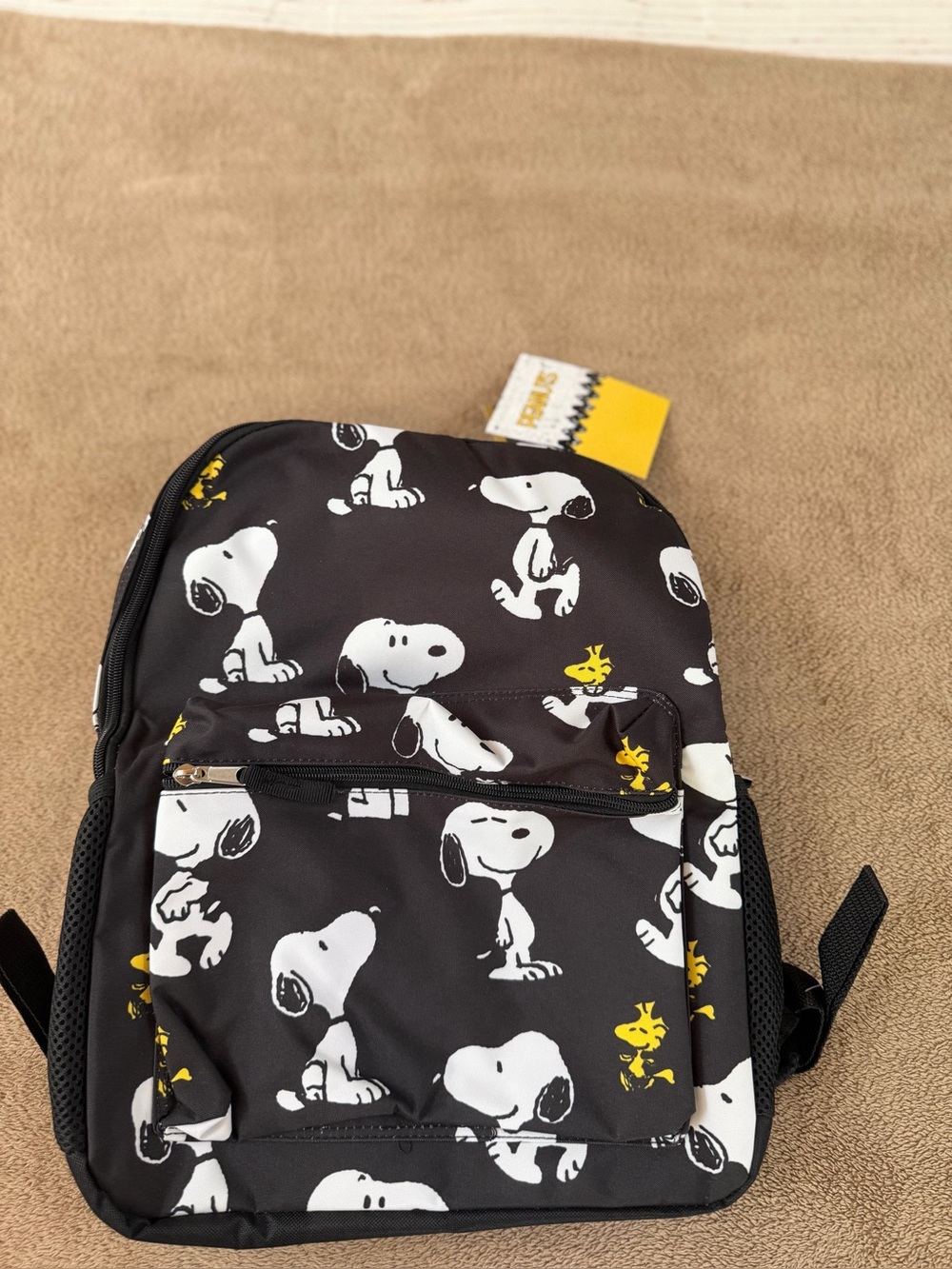 NWT! Snoopy Kids Black Backpack with Yellow Woodstock Accents